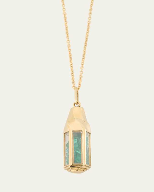 18K Gold Farol Emerald Kaleidoscope Shaker Pendant Necklace